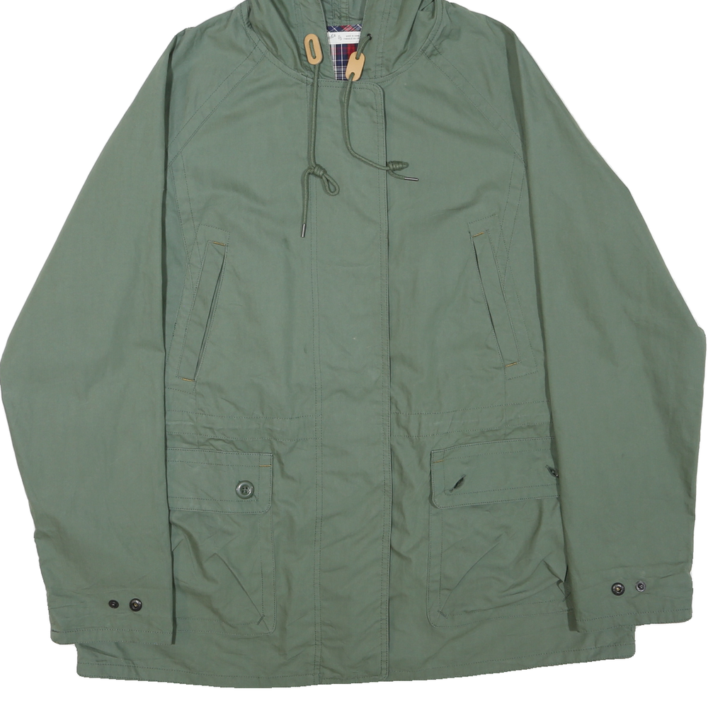 WOOLRICH Womens Green Cotton Blend Hooded Jacket XL Plain Zip Casual Outerwear