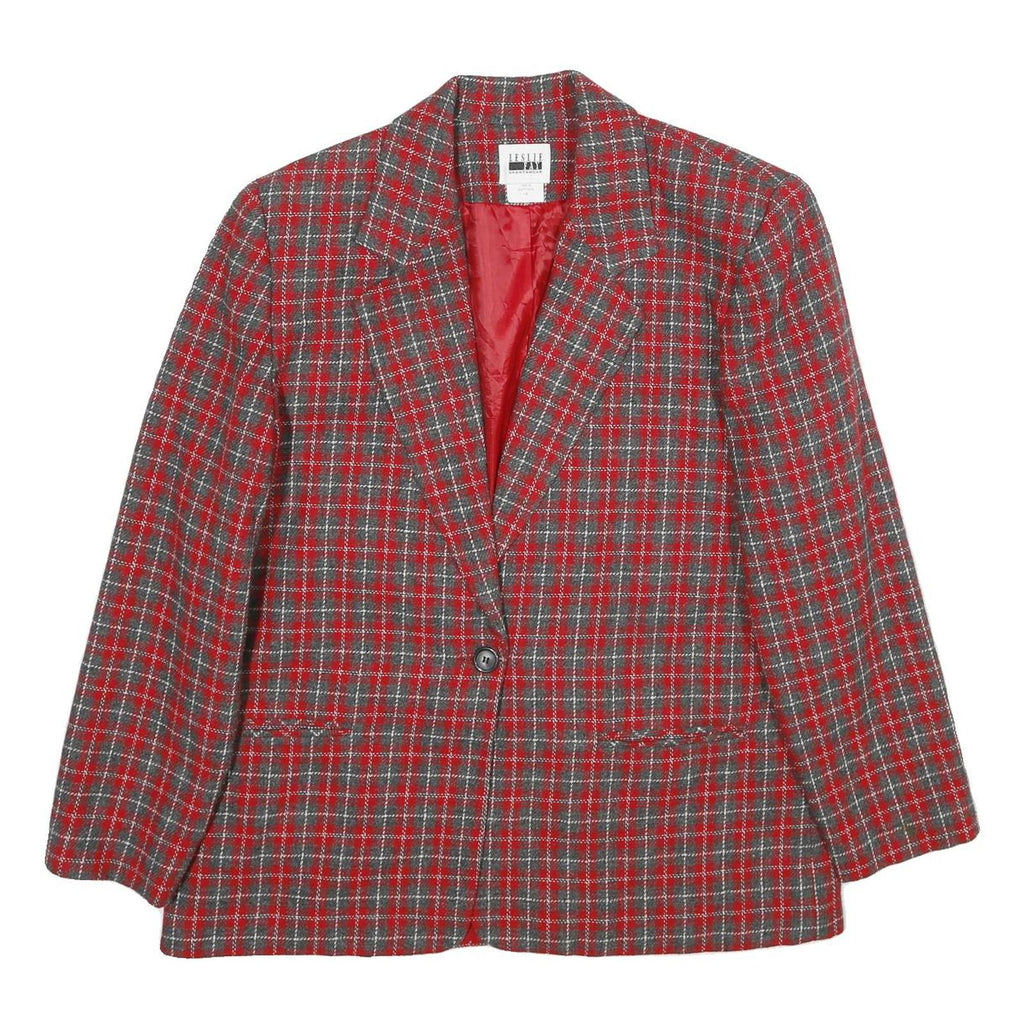 LESLIE FAY Womens Red Grey Check Wool Blend Button Jacket UK 18 Classic Fit