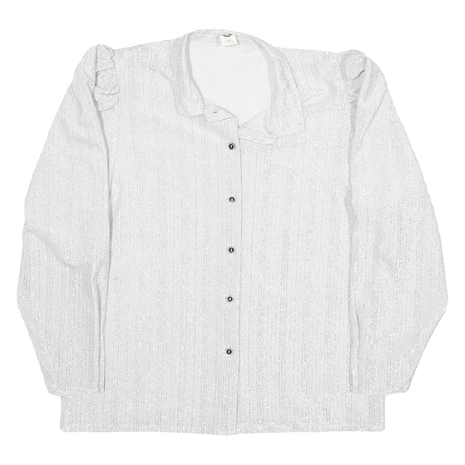C&A Womens White Basic Long Sleeve Collared Blouse L Lightweight Polyester