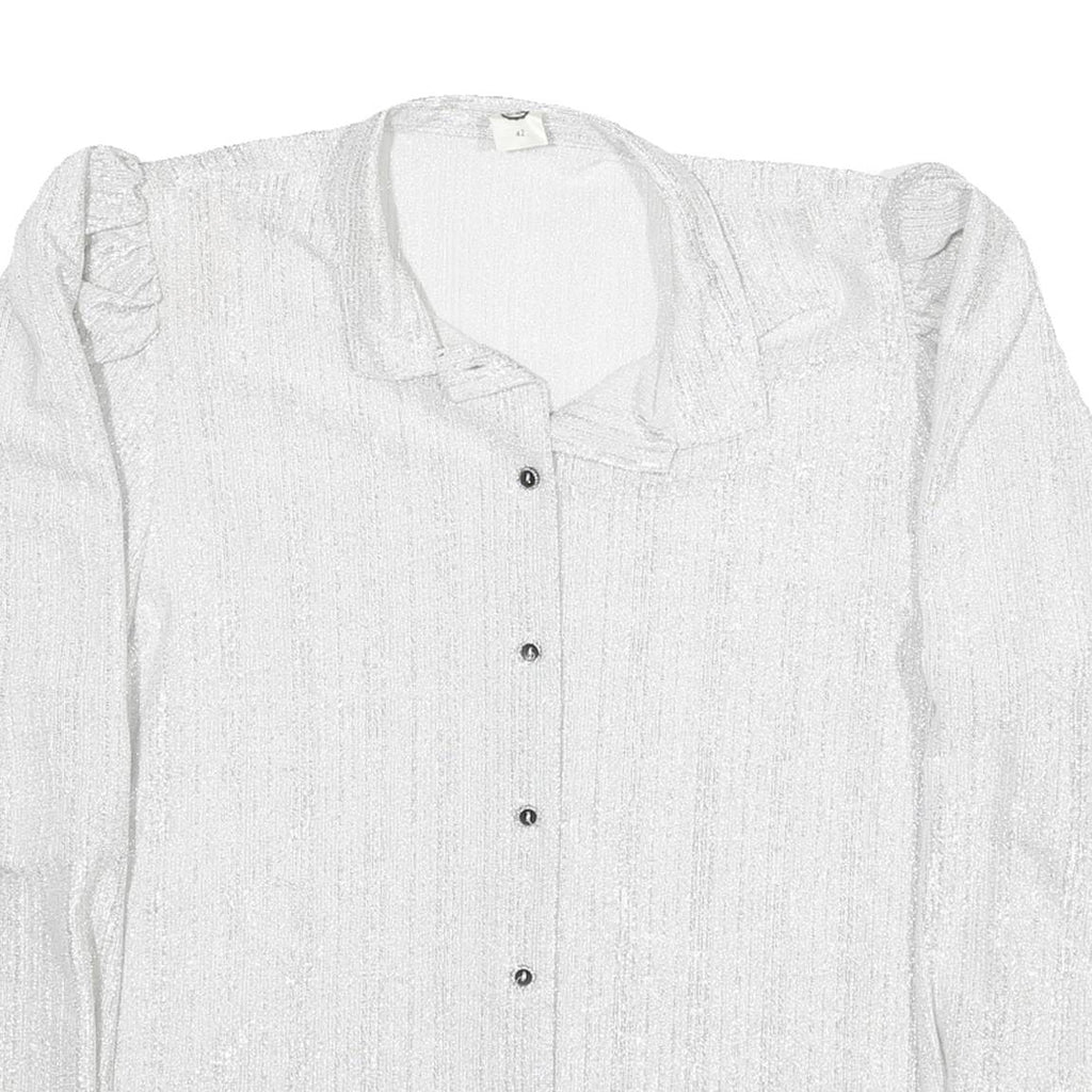 C&A Womens White Basic Long Sleeve Collared Blouse L Lightweight Polyester