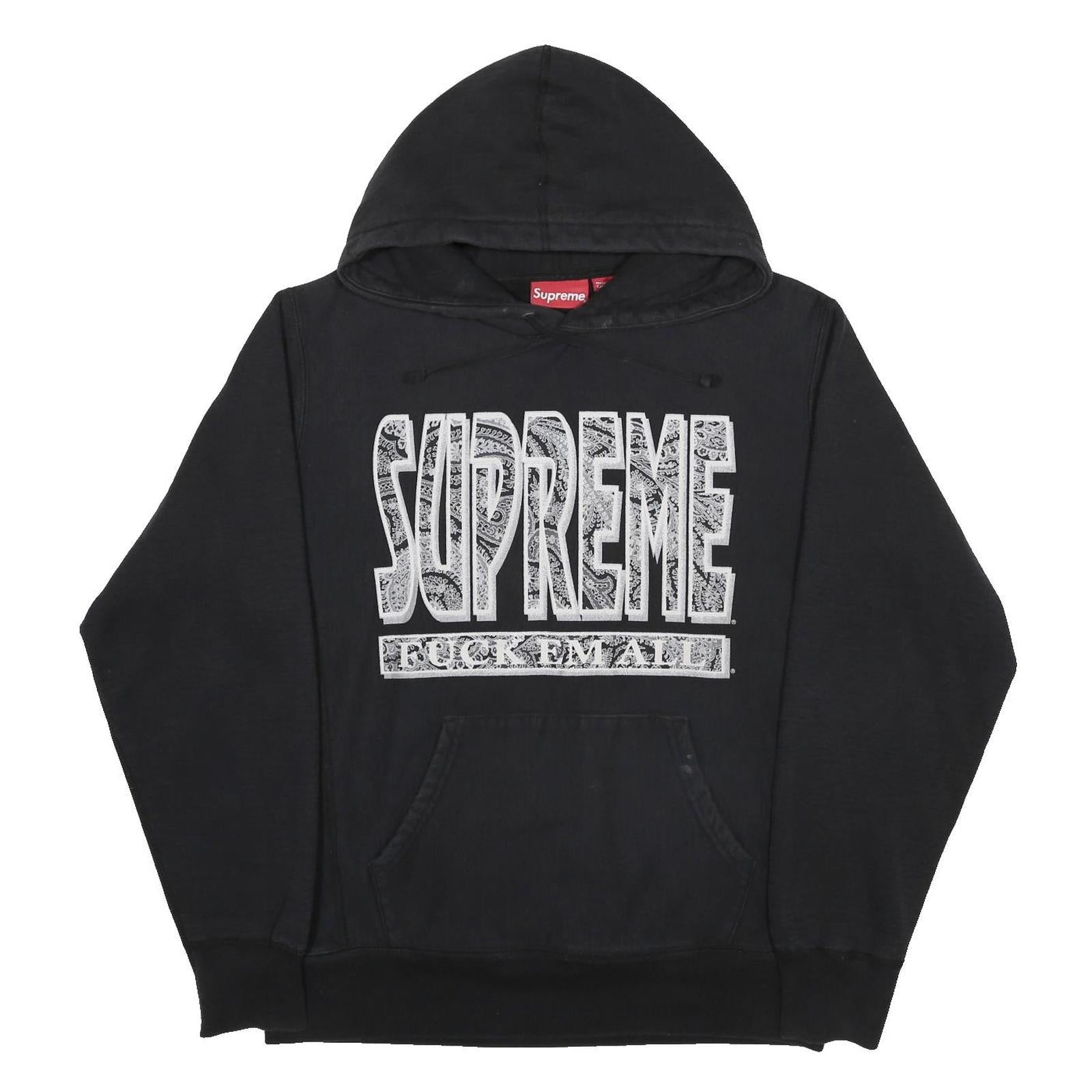 SUPREME Mens Black Hoodie M Cotton Blend Graphic Print Pullover