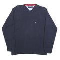 TOMMY HILFIGER Mens Navy Plain Cotton Jumper Crew Neck Basic Knit L Casual