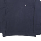 TOMMY HILFIGER Mens Navy Plain Cotton Jumper Crew Neck Basic Knit L Casual