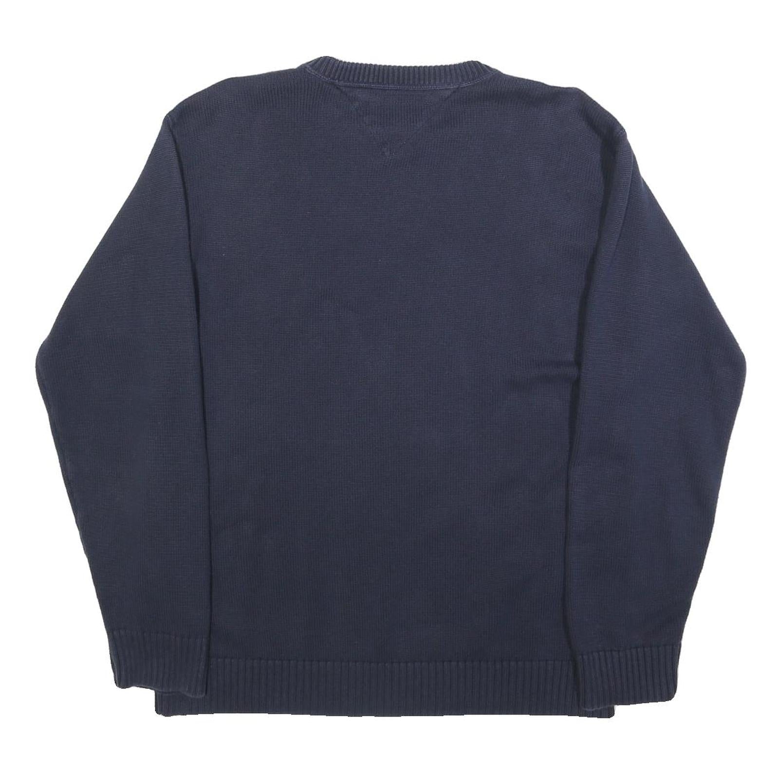 TOMMY HILFIGER Mens Navy Plain Cotton Jumper Crew Neck Basic Knit L Casual
