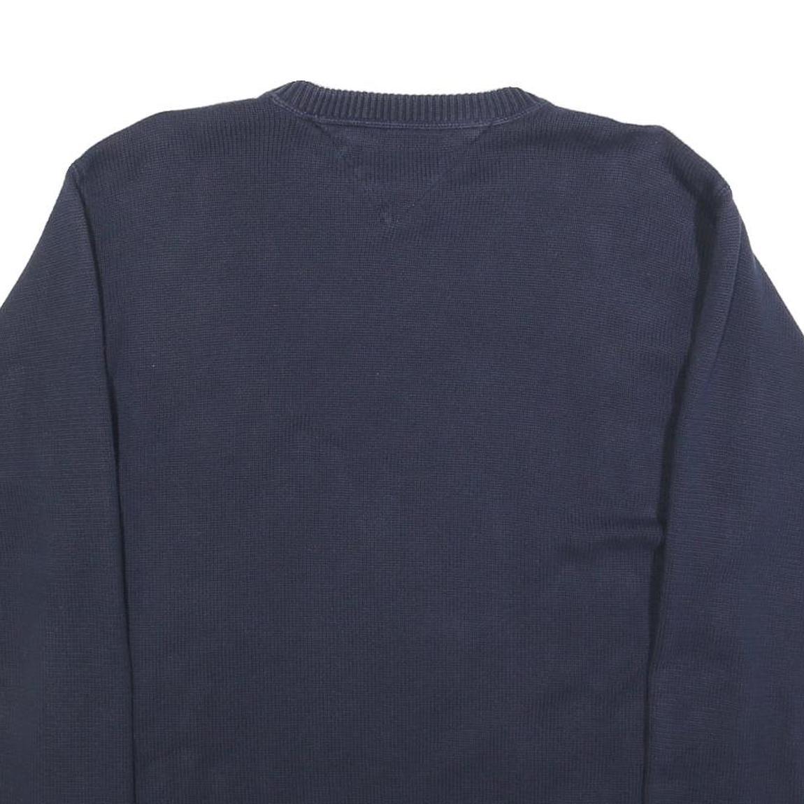 TOMMY HILFIGER Mens Navy Plain Cotton Jumper Crew Neck Basic Knit L Casual
