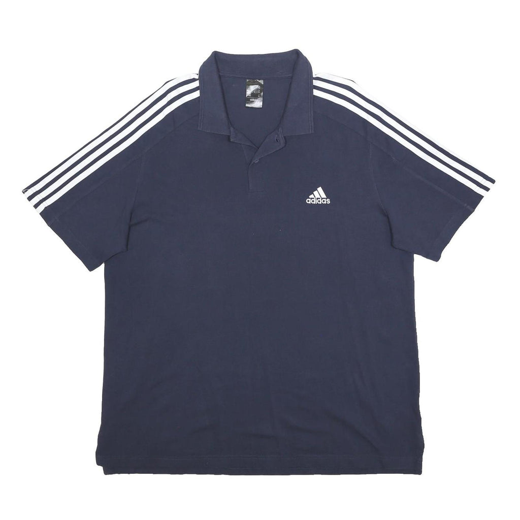 ADIDAS Mens Navy Blue Cotton Polo Shirt XL Short Sleeve Three Stripes Logo