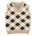 Womens Beige & Black Argyle V-Neck Jumper Patterned Knit XXS Sleeveless Vest