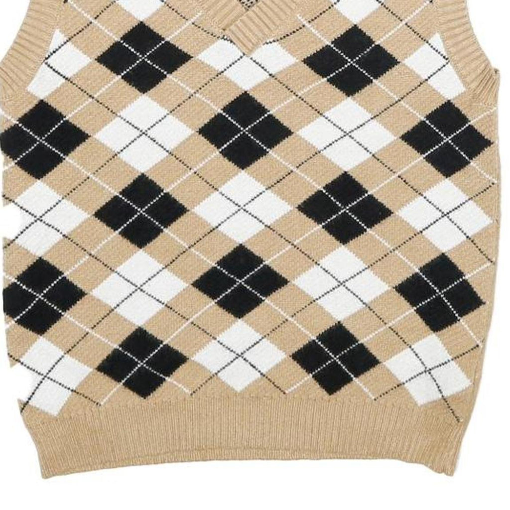 Womens Beige & Black Argyle V-Neck Jumper Patterned Knit XXS Sleeveless Vest