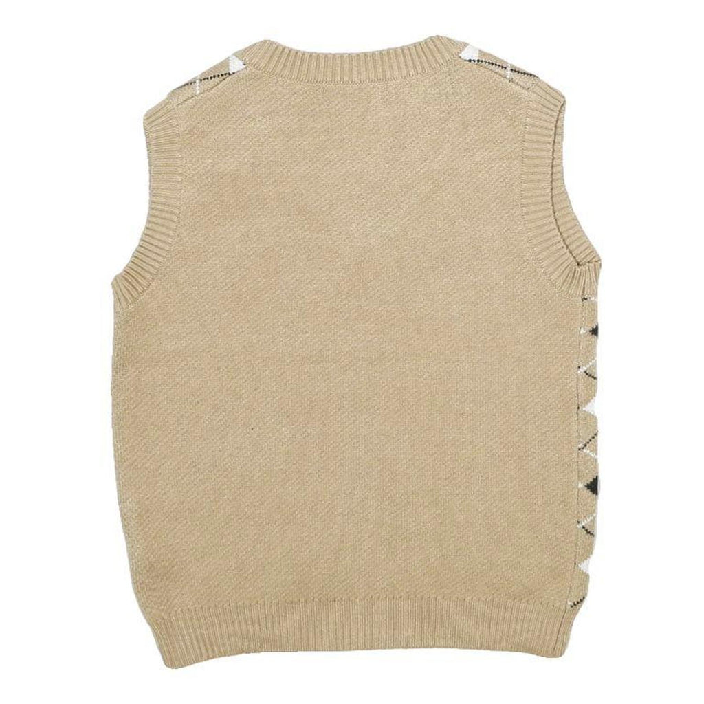 Womens Beige & Black Argyle V-Neck Jumper Patterned Knit XXS Sleeveless Vest