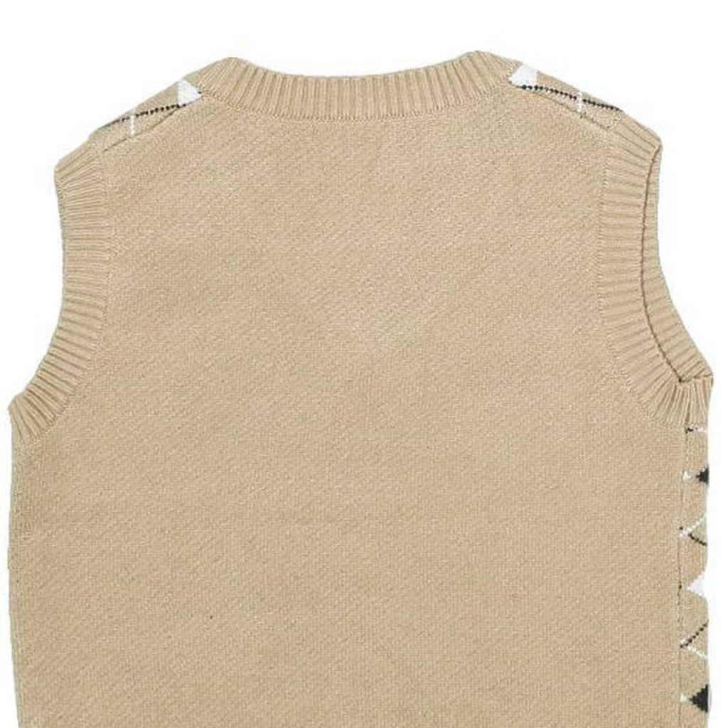 Womens Beige & Black Argyle V-Neck Jumper Patterned Knit XXS Sleeveless Vest