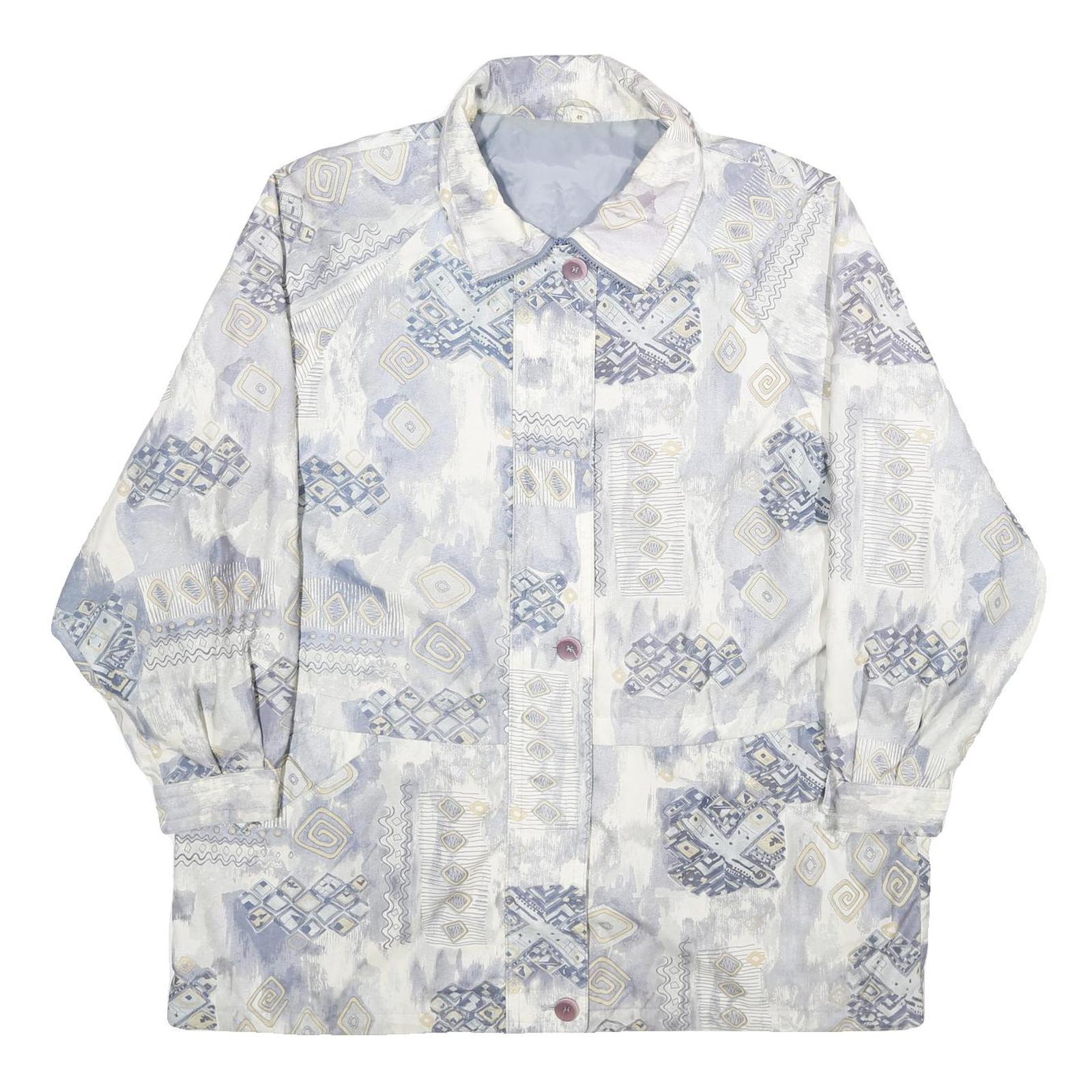 Womens White & Blue Geometric Pattern Jacket UK 20 Polyester Blend Zip Closure