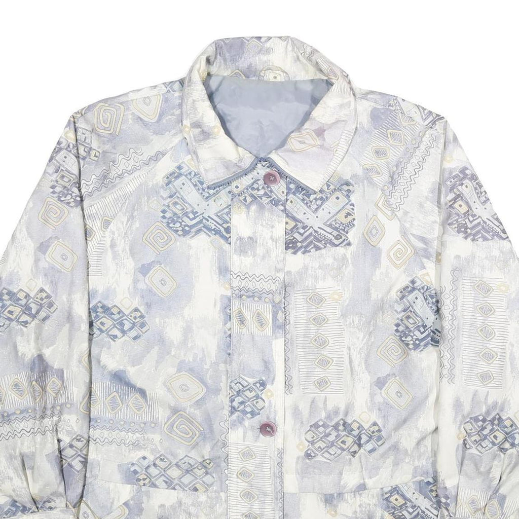 Womens White & Blue Geometric Pattern Jacket UK 20 Polyester Blend Zip Closure
