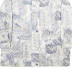 Womens White & Blue Geometric Pattern Jacket UK 20 Polyester Blend Zip Closure