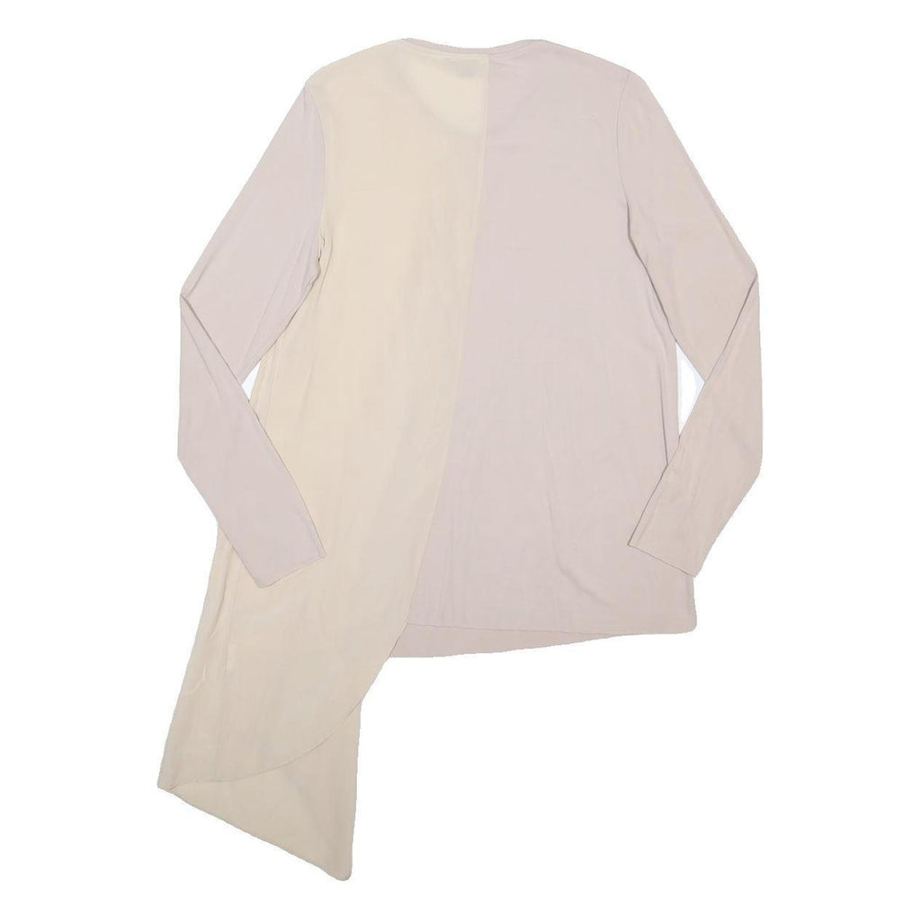 COS Womens Beige & Cream Asymmetric Woven Long Sleeve Round Neck Top S