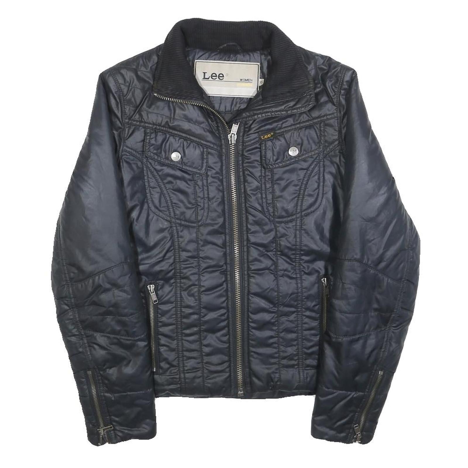 LEE Womens Black Jacket XS Polyester Blend Quilted Zip Pockets Casual Wear