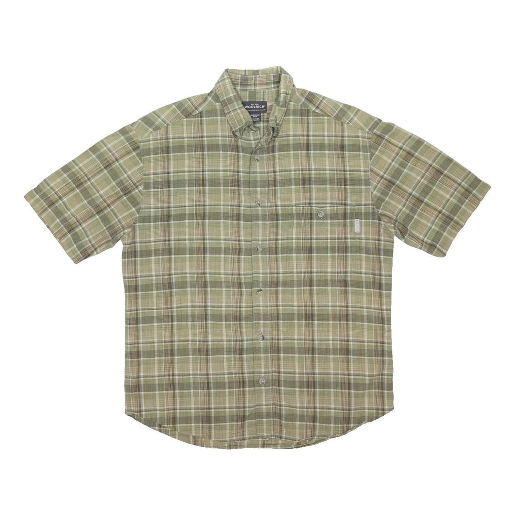 WOOLRICH Mens Green & Beige Cotton Blend Short Sleeve Shirt M Checked Casual