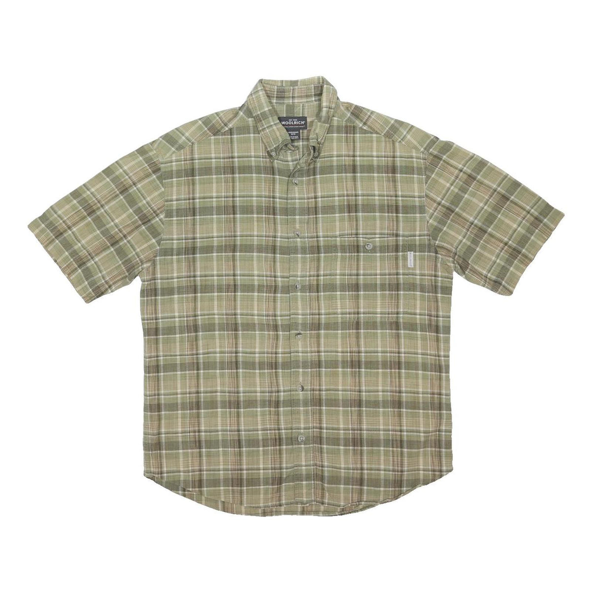 WOOLRICH Mens Green & Beige Cotton Blend Short Sleeve Shirt M Checked Casual
