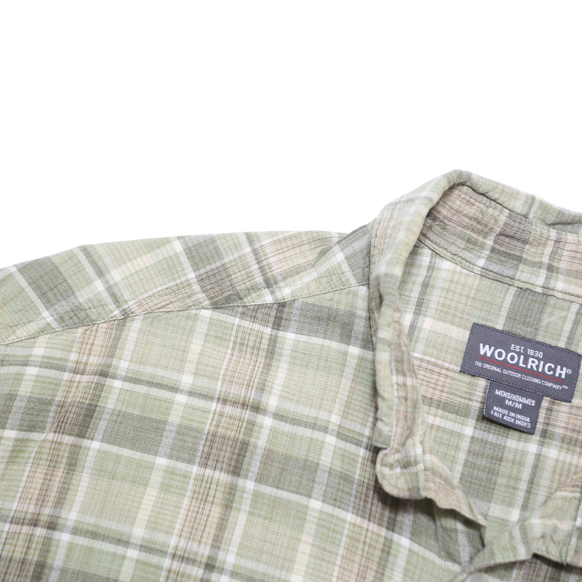 WOOLRICH Mens Green & Beige Cotton Blend Short Sleeve Shirt M Checked Casual
