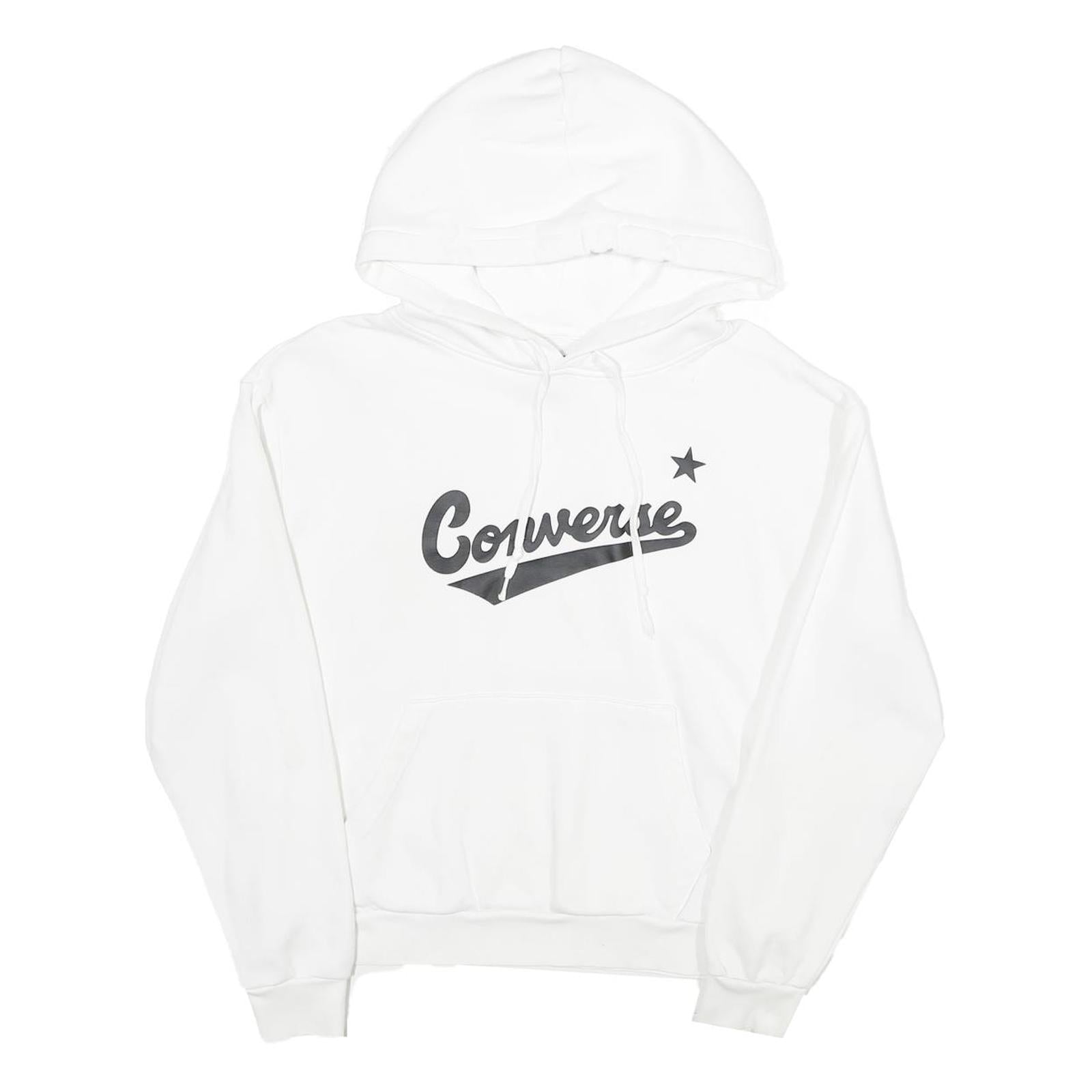 CONVERSE Womens White Hoodie M Cotton Blend Casual Pullover Hooded Sweatshirt