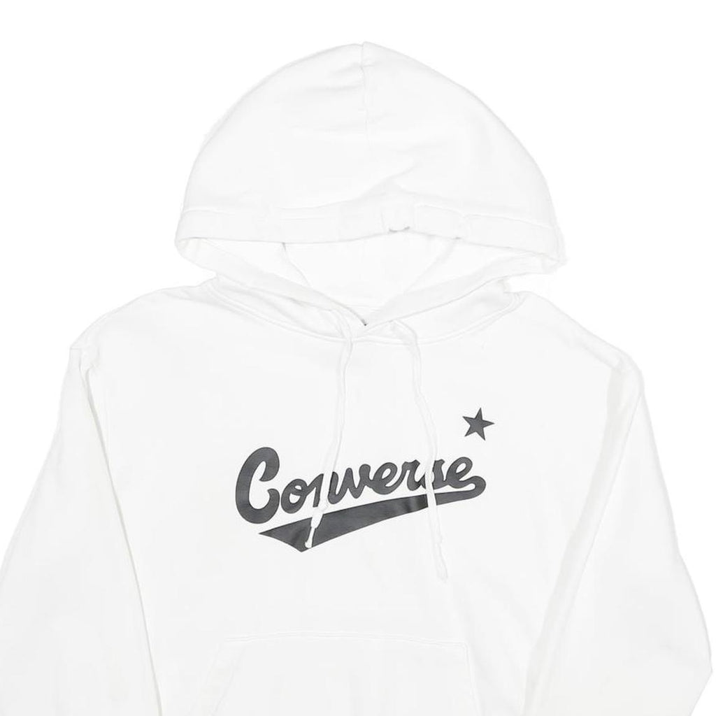 CONVERSE Womens White Hoodie M Cotton Blend Casual Pullover Hooded Sweatshirt