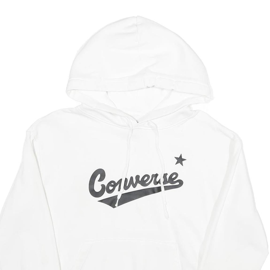 CONVERSE Womens White Hoodie M Cotton Blend Casual Pullover Hooded Sweatshirt