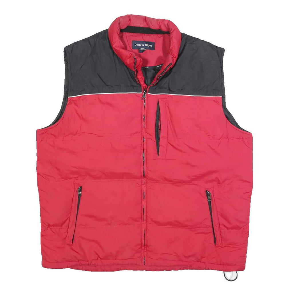 DENVER HAYES Mens Red & Black Quilted Jacket L Polyester Blend Zip Padded