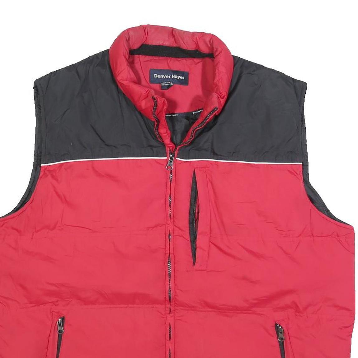 DENVER HAYES Mens Red & Black Quilted Jacket L Polyester Blend Zip Padded