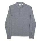 LACOSTE Mens Grey Long Sleeve Plain S Classic Cotton Blend Polo Shirt