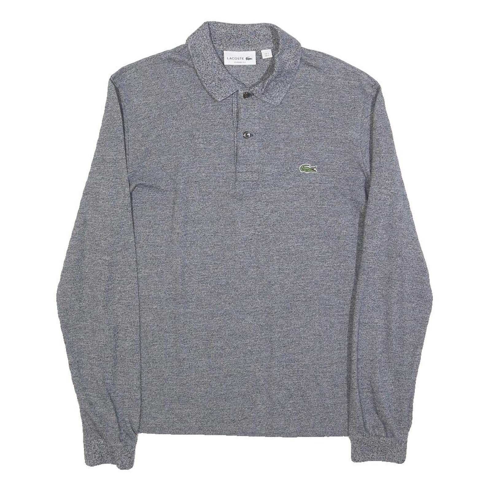 LACOSTE Mens Grey Long Sleeve Plain S Classic Cotton Blend Polo Shirt