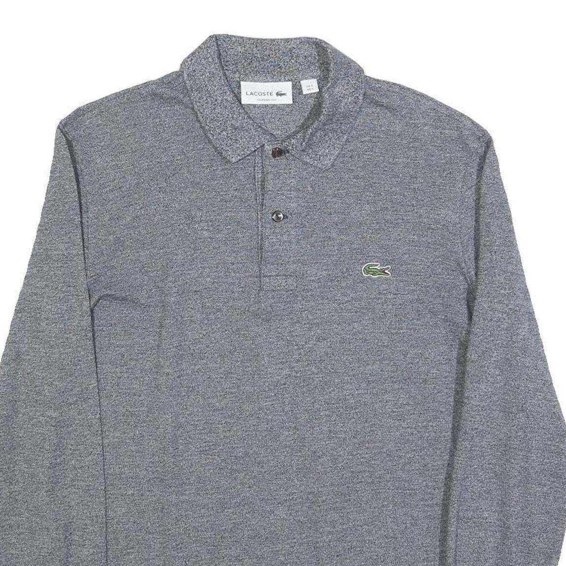 LACOSTE Mens Grey Long Sleeve Plain S Classic Cotton Blend Polo Shirt