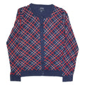 TOMMY HILFIGER Womens Patterned Cardigan Blue Check Tight Knit L
