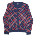 TOMMY HILFIGER Womens Patterned Cardigan Blue Check Tight Knit L
