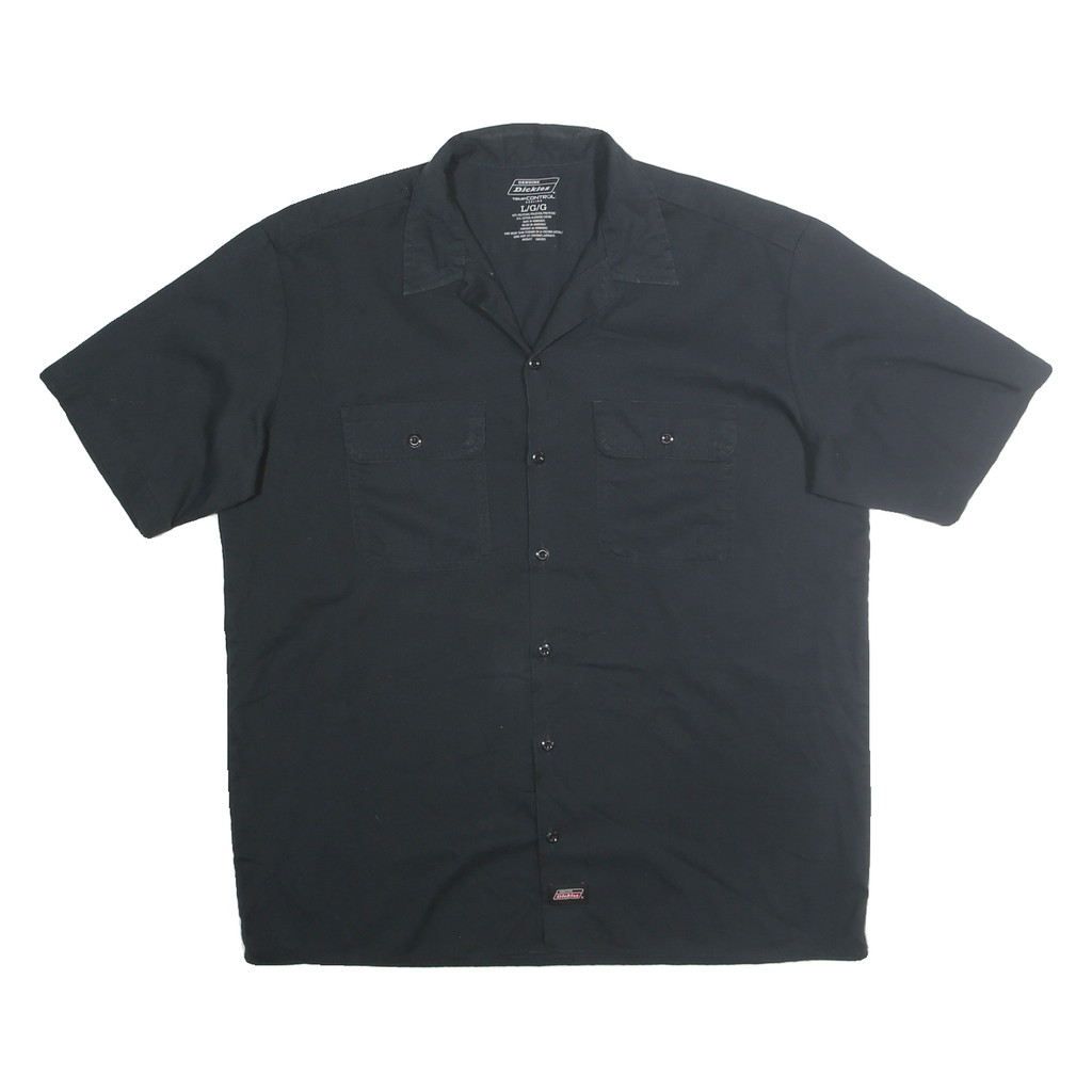 DICKIES Mens Black Cotton Blend Workwear Shirt L Button Pocket Casual Short