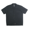 DICKIES Mens Black Cotton Blend Workwear Shirt L Button Pocket Casual Short