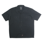 DICKIES Mens Black Cotton Blend Workwear Shirt L Button Pocket Casual Short