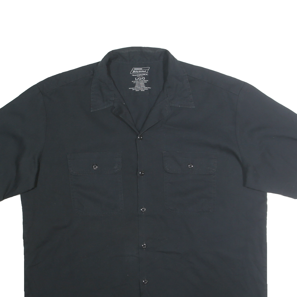 DICKIES Mens Black Cotton Blend Workwear Shirt L Button Pocket Casual Short