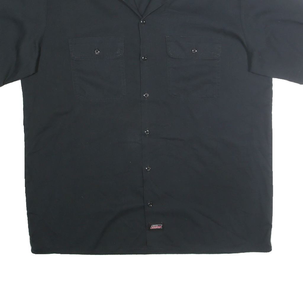 DICKIES Mens Black Cotton Blend Workwear Shirt L Button Pocket Casual Short