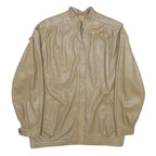 THE KING Womens Beige Leather Jacket UK 10 Zip Stand-Up Collar Classic Style