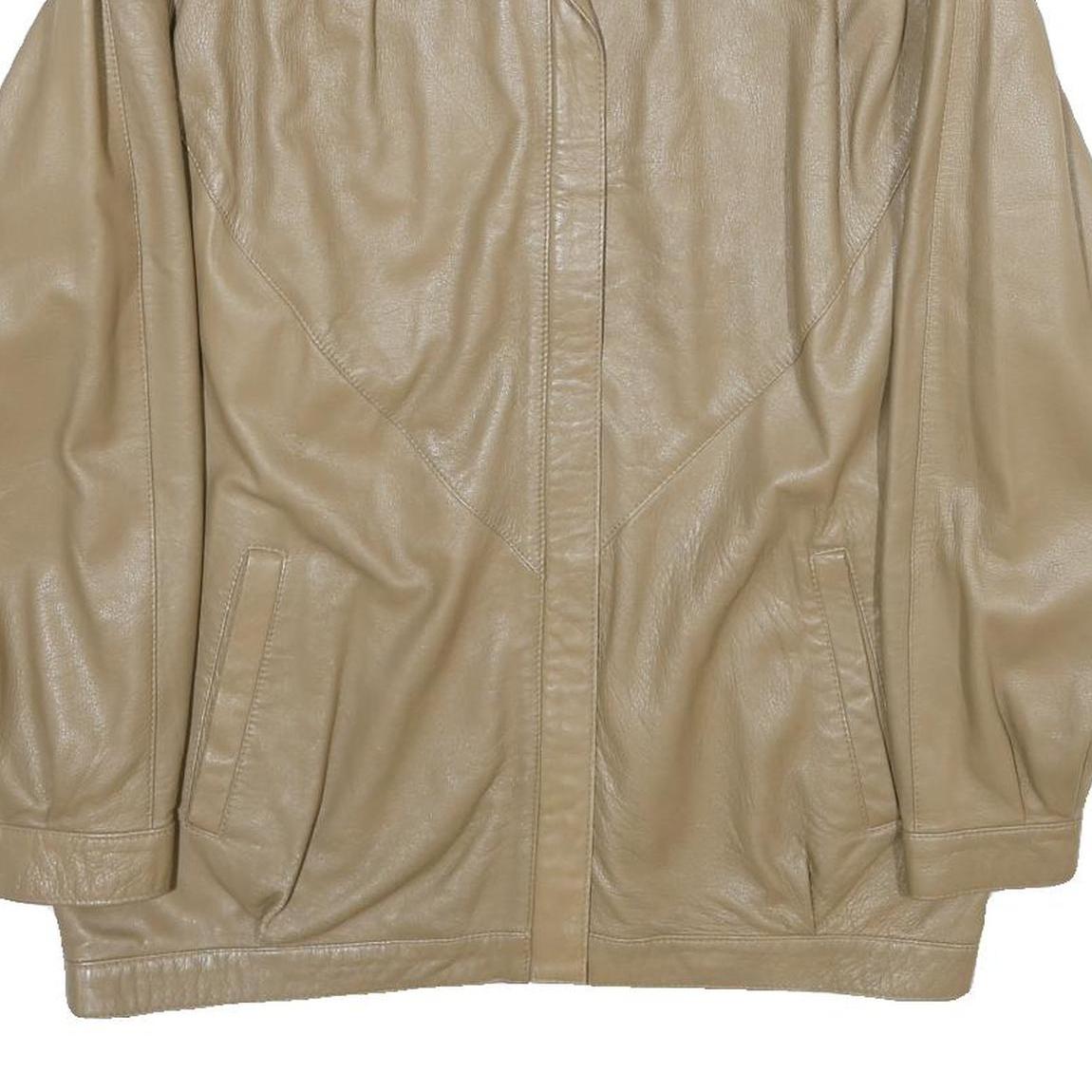 THE KING Womens Beige Leather Jacket UK 10 Zip Stand-Up Collar Classic Style