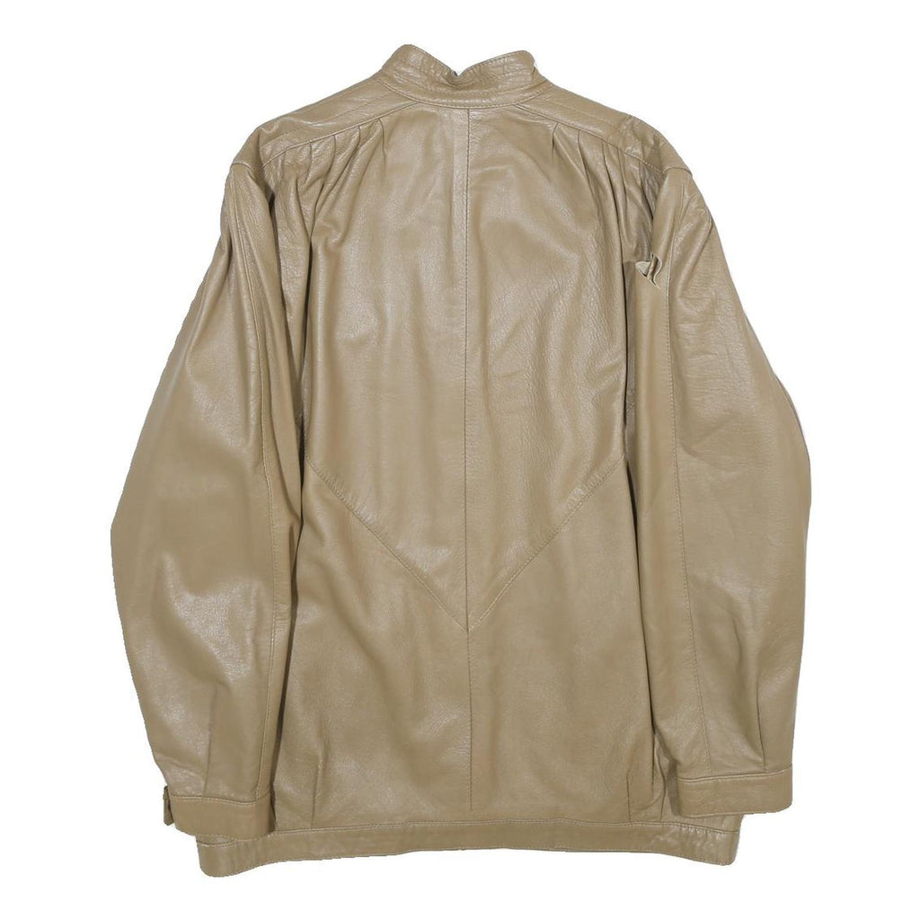 THE KING Womens Beige Leather Jacket UK 10 Zip Stand-Up Collar Classic Style