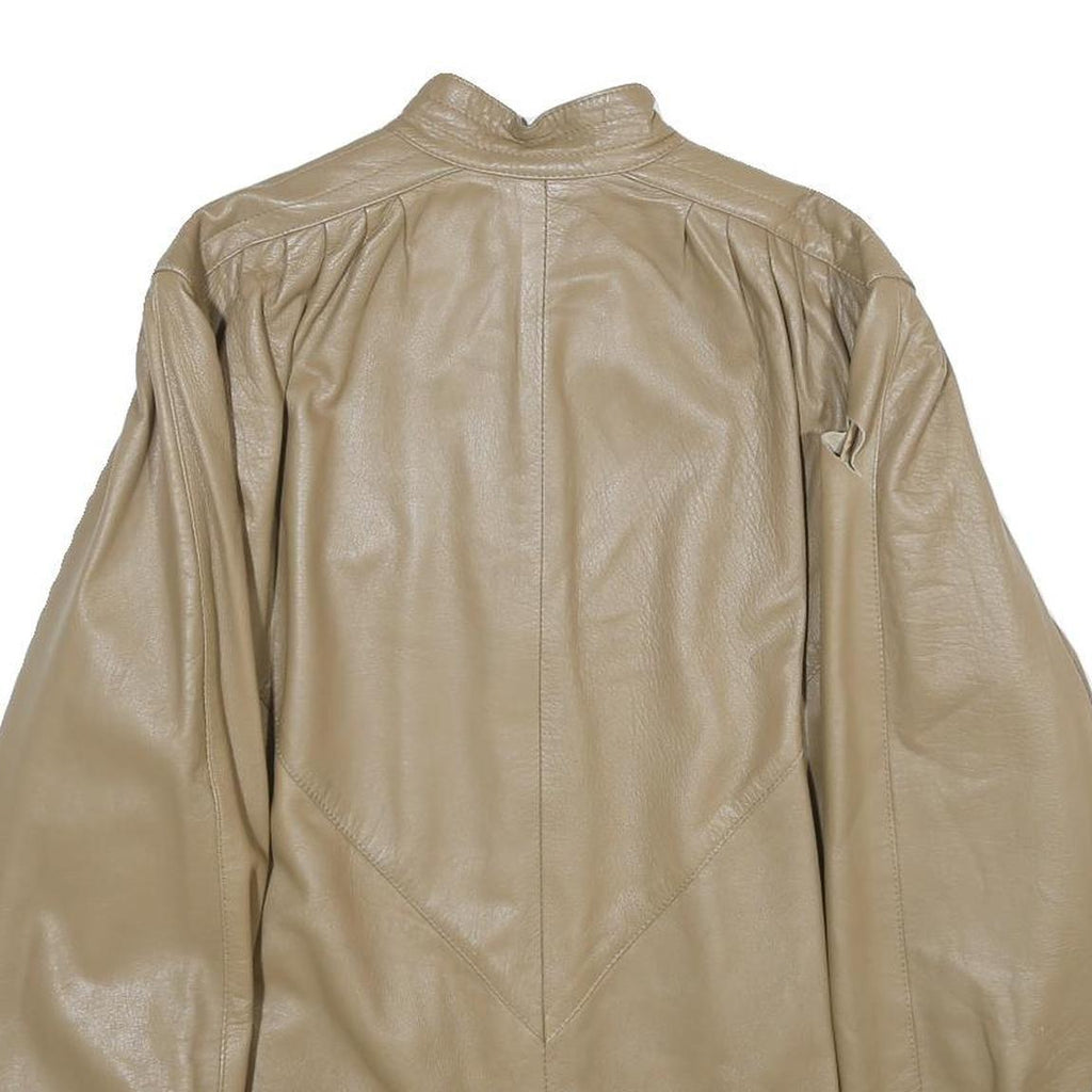 THE KING Womens Beige Leather Jacket UK 10 Zip Stand-Up Collar Classic Style