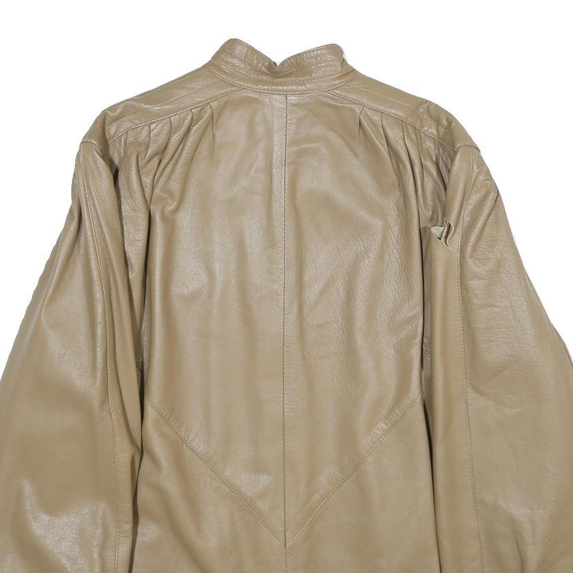 THE KING Womens Beige Leather Jacket UK 10 Zip Stand-Up Collar Classic Style