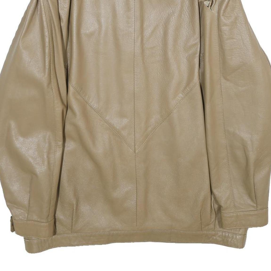 THE KING Womens Beige Leather Jacket UK 10 Zip Stand-Up Collar Classic Style