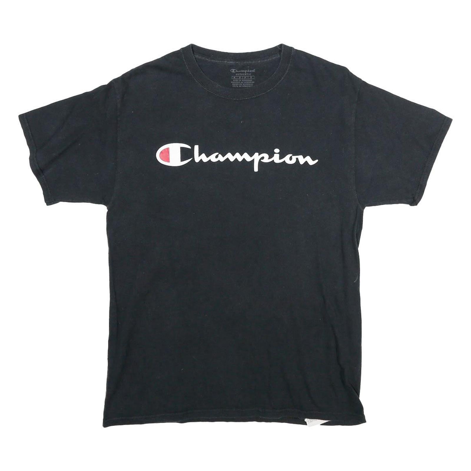 CHAMPION Mens Black Classic T-Shirt M Short Sleeve Crew Neck Logo