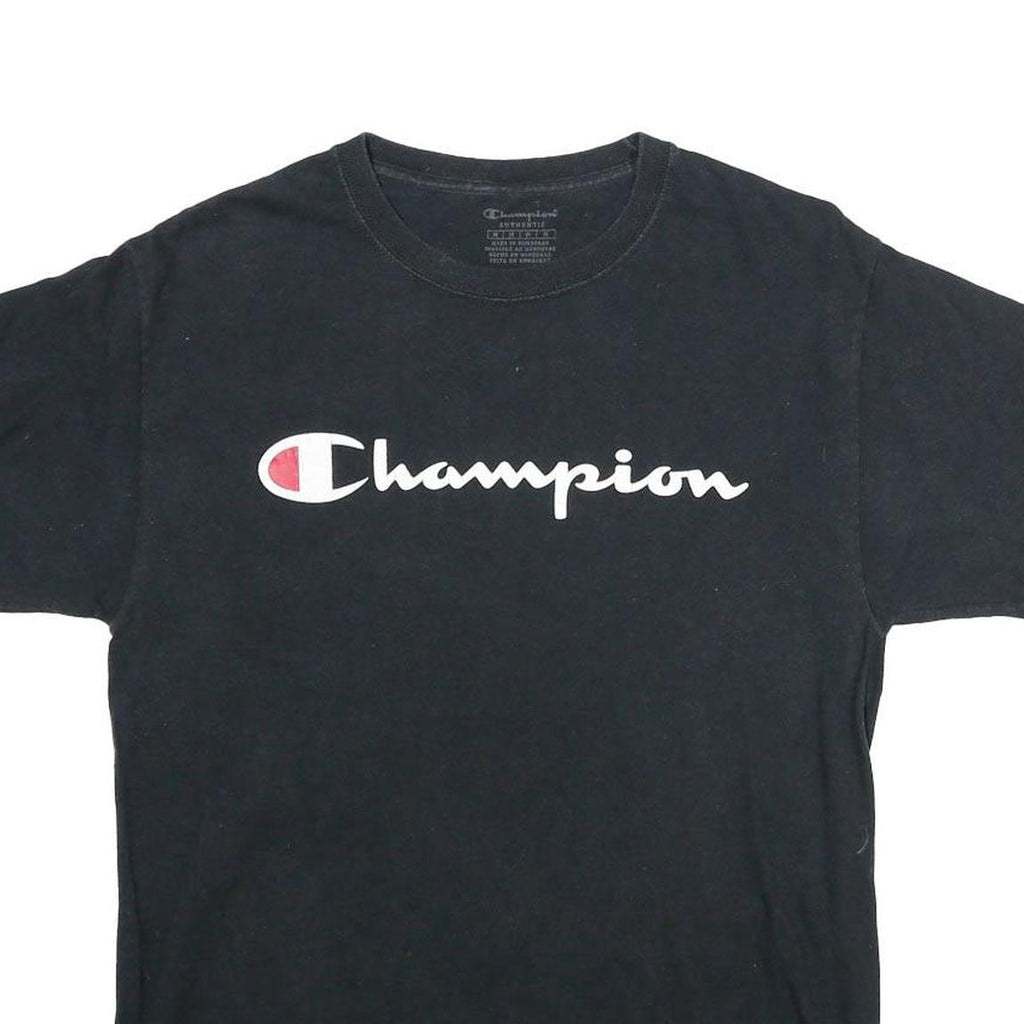 CHAMPION Mens Black Classic T-Shirt M Short Sleeve Crew Neck Logo