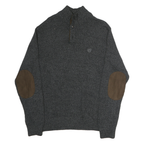 CHAPS Mens Black & Brown Plain Jumper Stand-Up Collar Chunky Knit L Button Neck