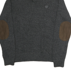 CHAPS Mens Black & Brown Plain Jumper Stand-Up Collar Chunky Knit L Button Neck