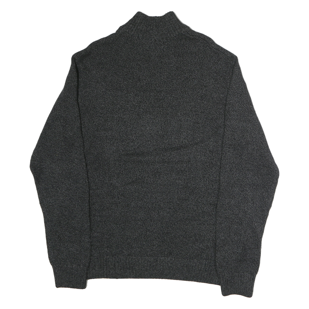 CHAPS Mens Black & Brown Plain Jumper Stand-Up Collar Chunky Knit L Button Neck