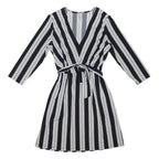 H&M Womens Black & White Striped Day Dress Polyester Blend S Belted V-Neck