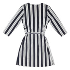H&M Womens Black & White Striped Day Dress Polyester Blend S Belted V-Neck